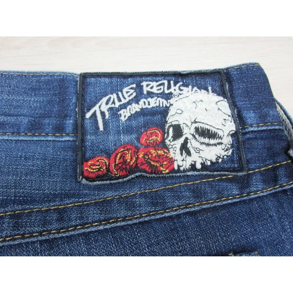 True Religion Men's Designer Jeans - Ricky Premium USA Straight 43x34 Flap Skull